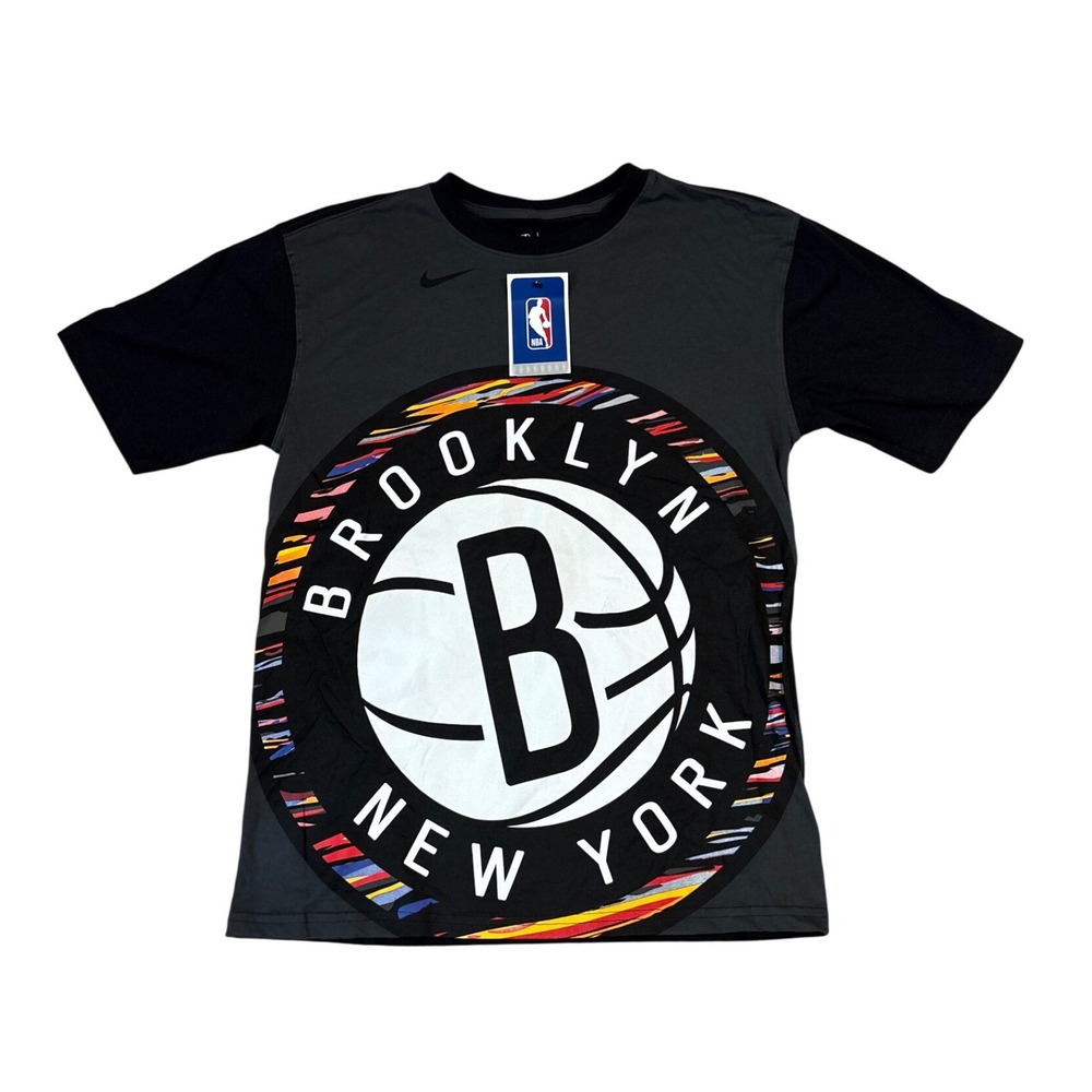 Nike Brooklyn Nets T-Shirt Kids Black Grey Graphic NBA Tee SIZE Large 14/16 NWT